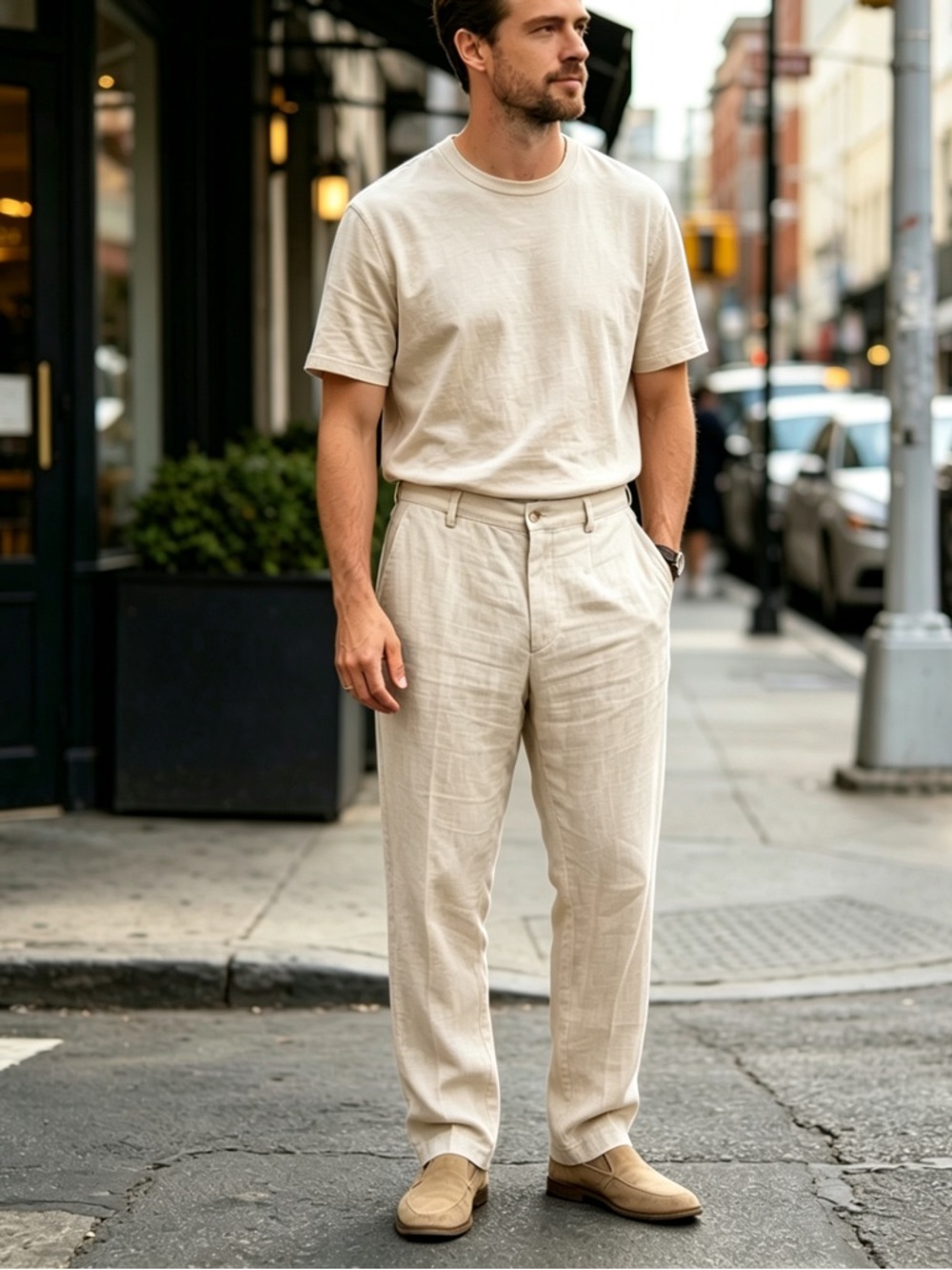 NWT $400 Etro Men's Beige Pants 100% Linen trousers Made in Italy IT 48 33*32 in